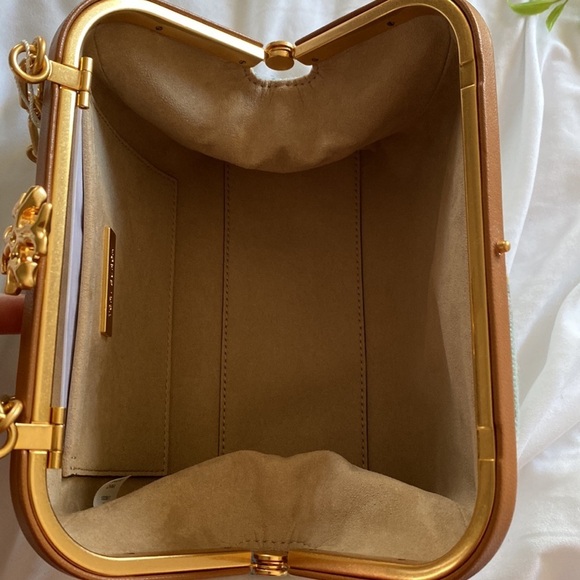 Tory Burch Cleo Basketweave Blue Caning Logo Geo Needlepoint Small Bag - Picture 9 of 15